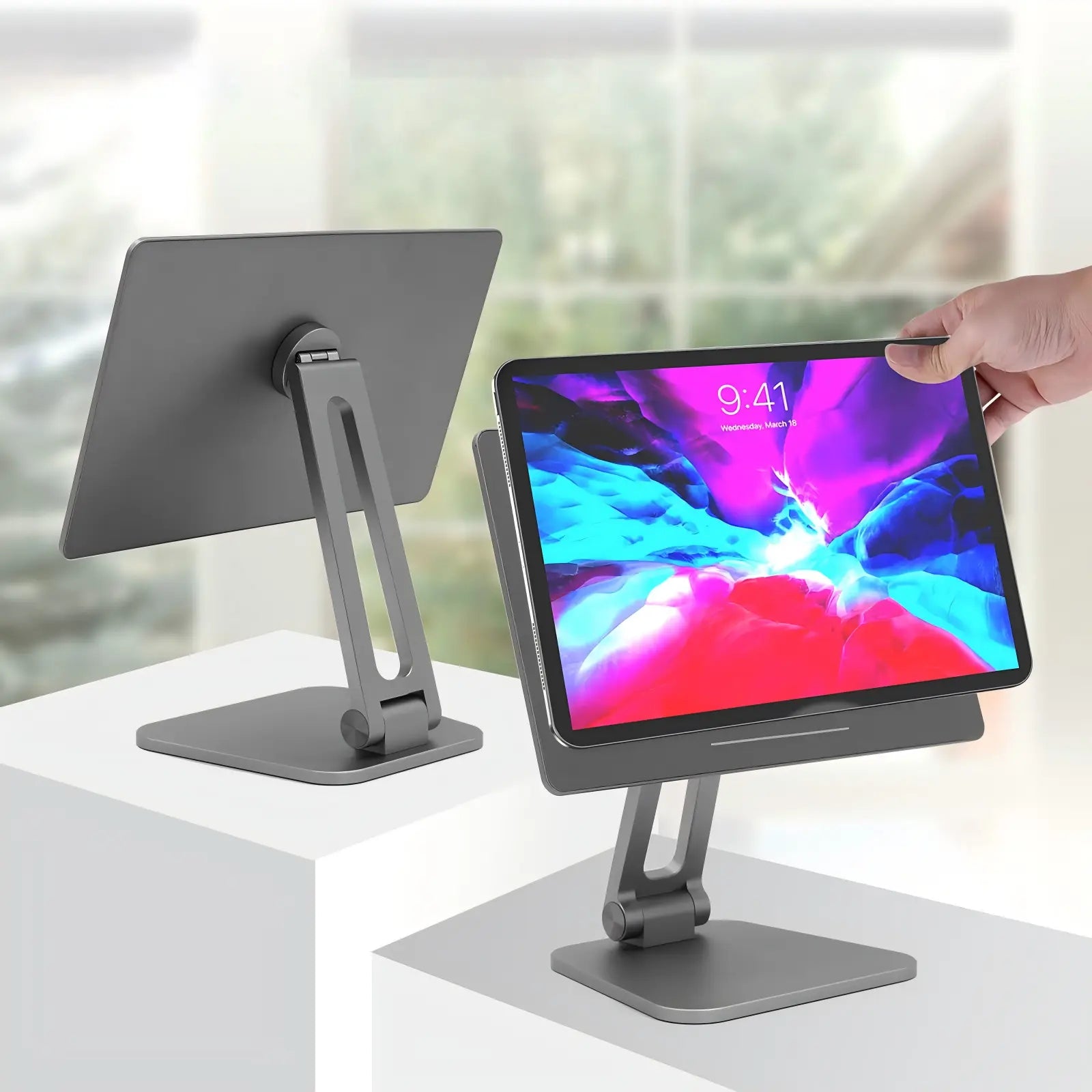 Foldable Rotating Magnetic Tablet Stand for Desk