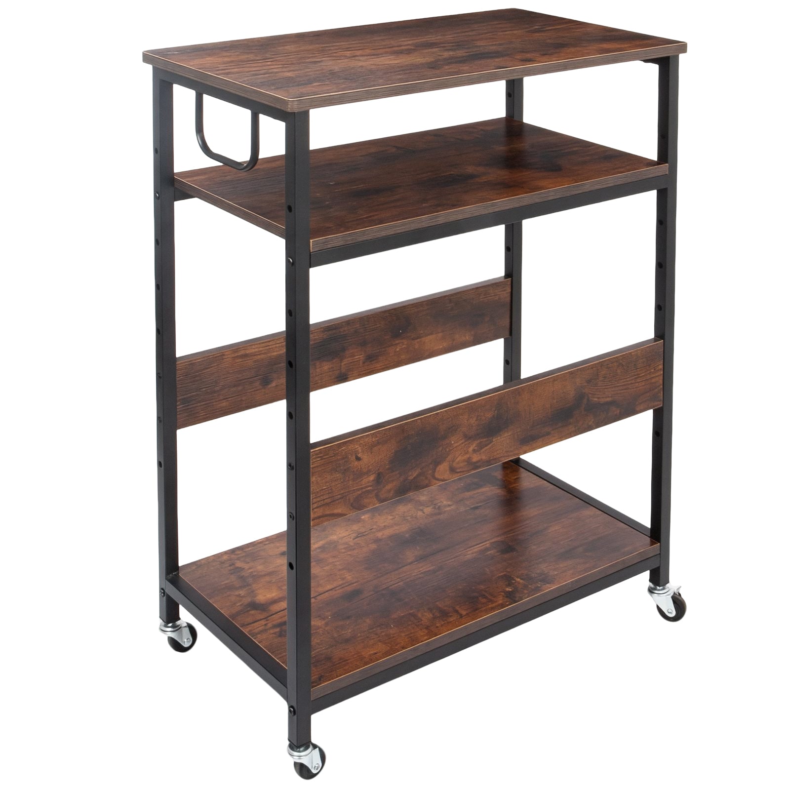 Adjustable 3-Tier Rolling Computer Tower Stand with Storage Shelf