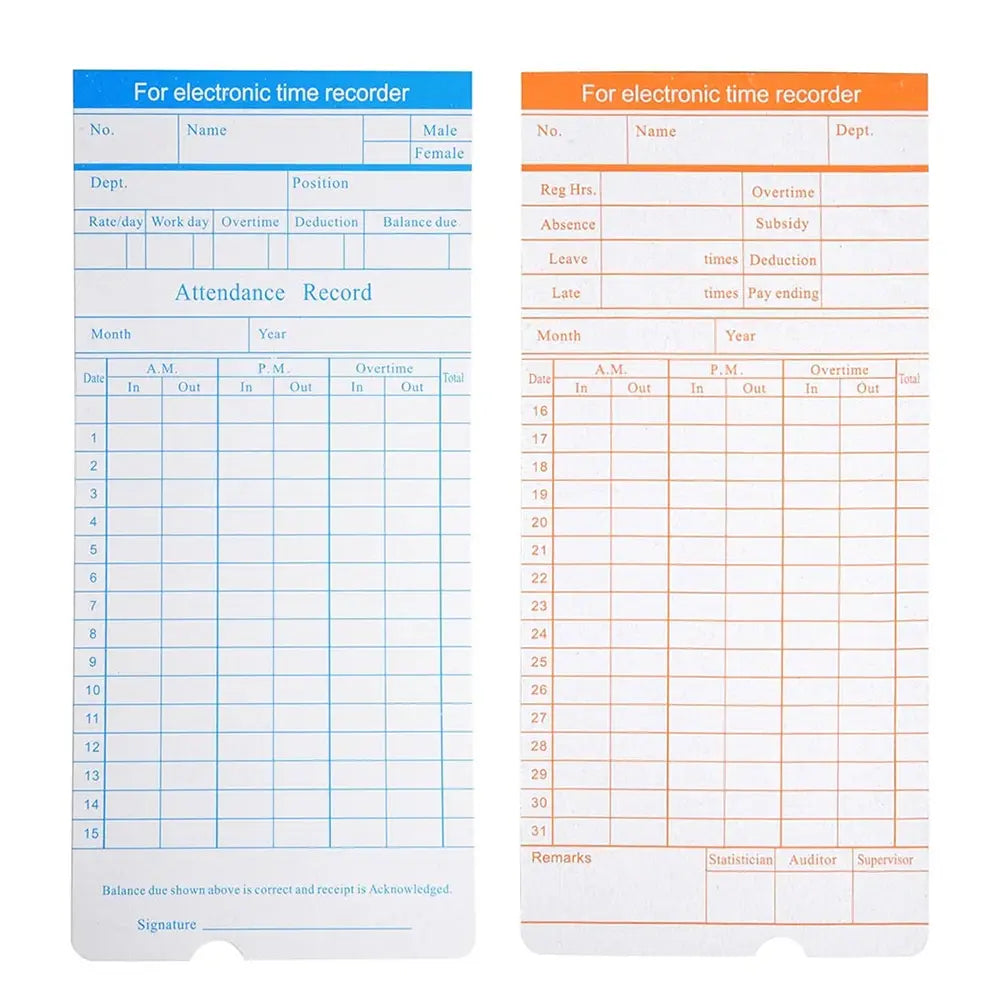 100-Pack Standard Weekly Time Clock Cards