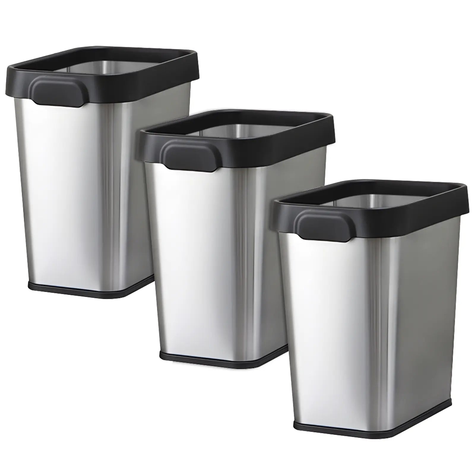 Multi-Pack Stainless Steel Rectangular Trash Can Set