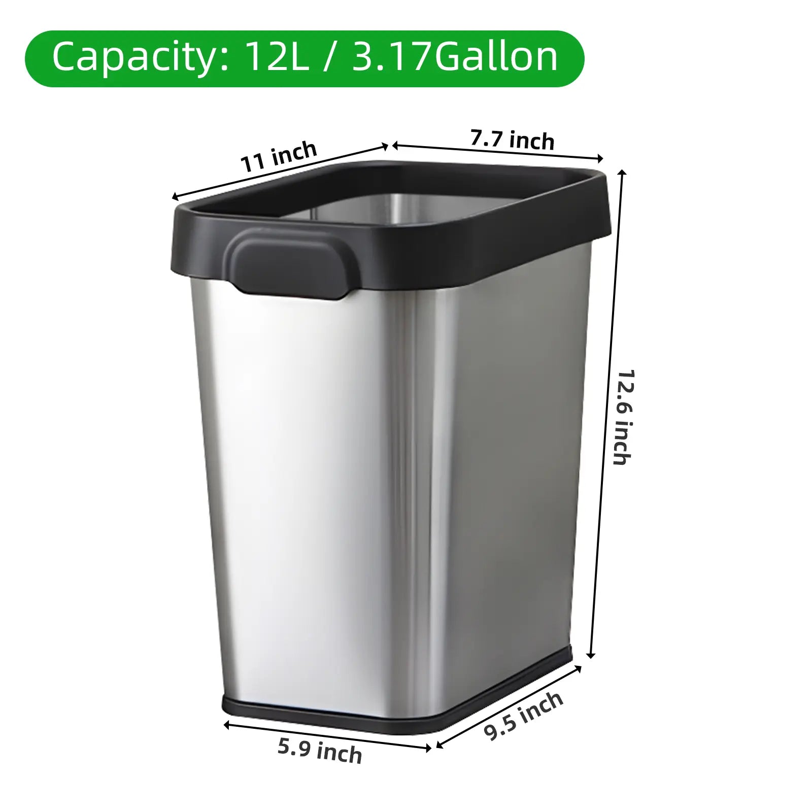 Multi-Pack Stainless Steel Rectangular Trash Can Set